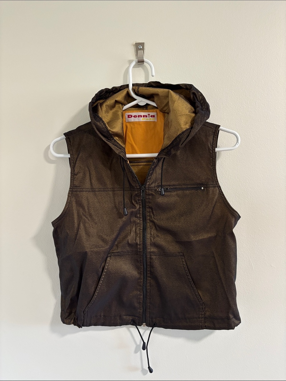 Dennia Petit Women's Brown Hooded Vest Y2K Size S
